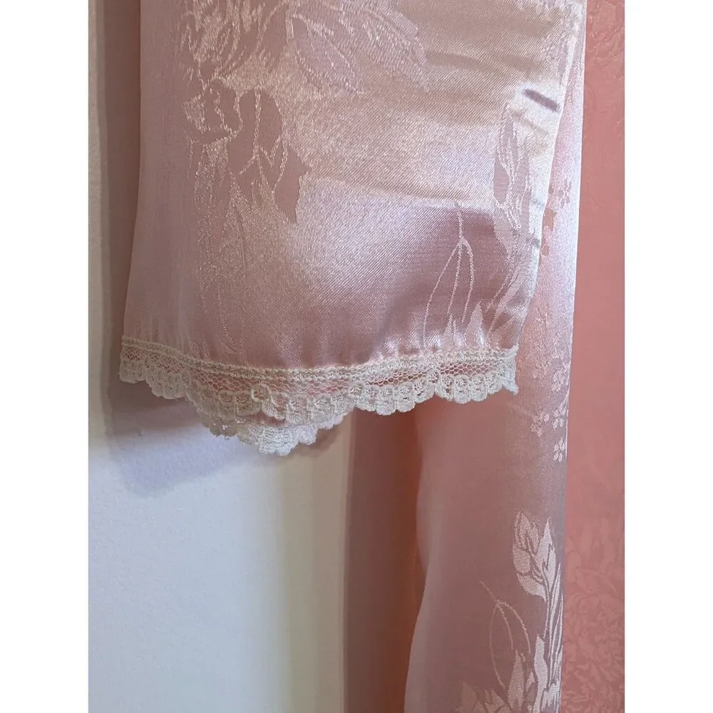 Vintage Eve Stillman Nightgown L Pink Floral Lace Trim Long Sleeve Maxi Gown - Picture 9 of 10